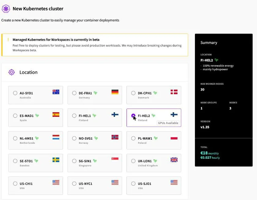 Creating a UKS cluster in the UpCloud control panel: name, zone, network, node group plan and control plane mode